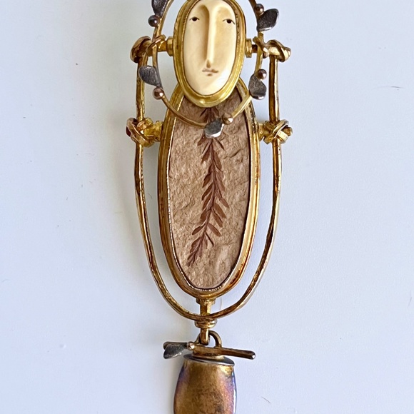 Carolyn Morris Bach Brooch Pendant 18K, 22K, Sterling and Agate - Picture 2 of 15